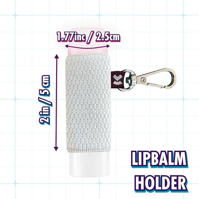 LipBalm Holder with Keychain, Lipstick Holder Keychain, Lip Gloss Holder Keychain, Never Lose Your Lip Balm, Lip Gloss or Lipstick with Cute Elastic Lip Balm Keychain Holder (White)-VivaGrace Women