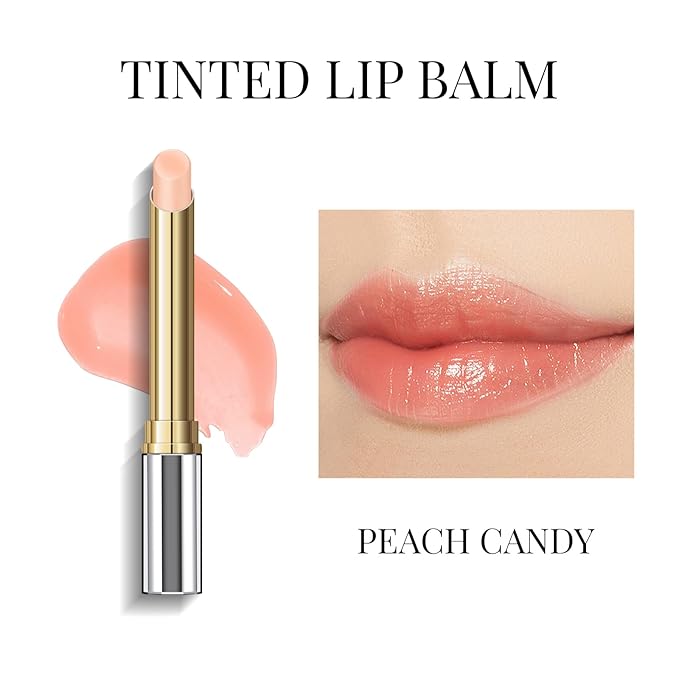 KYDA Tinted Lip Balm, Hydrating Sheer Formula Lip Balm, Natural Glossy Finish, Moisturizing Lip Care Balm for Dry Lips, Peach Candy-VivaGrace Women