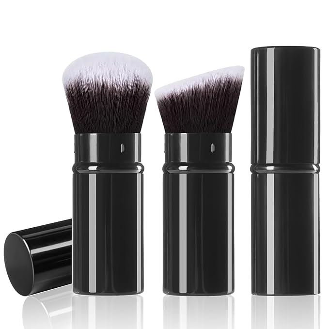 Makeup Brush 2 Pack, Retractable Travel Kabuki Powder Makeup Brush, Foundation Face Blush Brushes for Blending Liquid, Blush, Bronzer, Buffing, Sunscreen,Flawless Cosmetics-VivaGrace Women