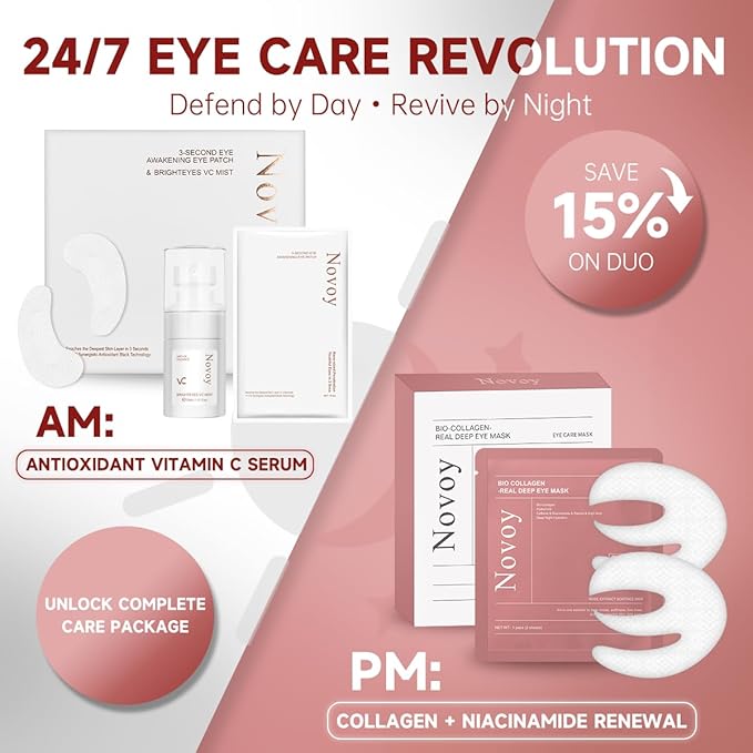 Novoy 7 Pairs Bio-Collagen Real Deep Eye Patches - 6-in-1 Retinol Overnight Eye Patches for Dark Circles, Puffiness & Wrinkles | 2% Caffeine+Hyaluronic+Niacinamide, Korean Popular Eye Mask - ROSE-VivaGrace Women