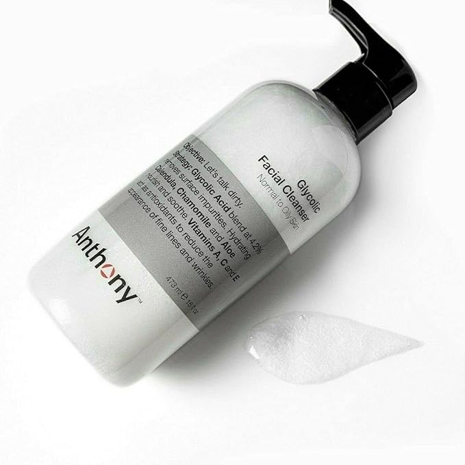 Anthony Glycolic Facial Cleanser for Men, Daily Exfoliating & Hydrating Face Wash, Shave Prep, Non-Foaming, Deep Cleansing, Gentle on Sensitive Skin, Removes Dirt & Oil, Smooths Texture, 16 Fl Oz-VivaGrace Women