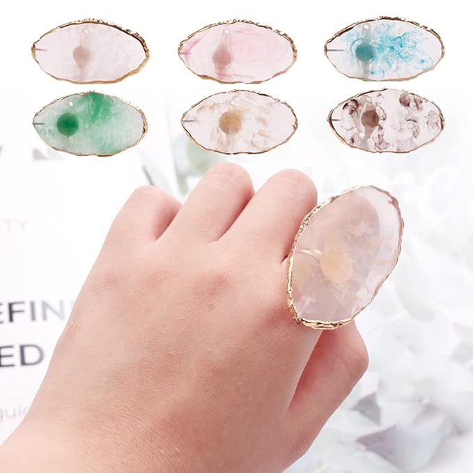 Nail Art Palette, 6pcs Wearable Soft Resin Nail Art Palette Ring, Resin Nail Art Palette Compatiable for Make-Up Beginners and Make-Up Schools-VivaGrace Women