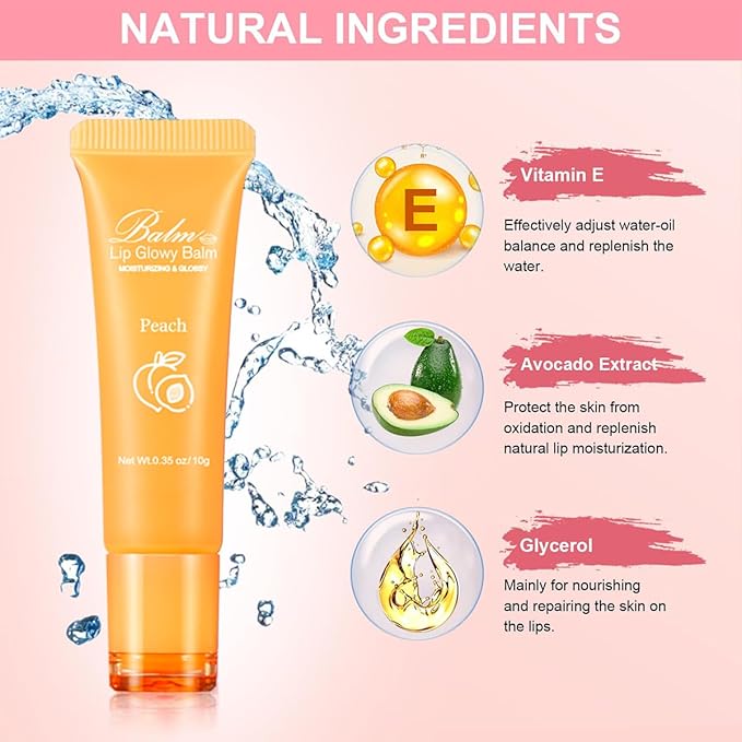 GECOMO Lip Glowy Balm, Moisturizing Lip Gloss, Nourishing Glossy Transparent Plumping Oil, Non-sticky Tinted Toot Lip Balm for Lip Care (PEACH) 0.35oz-VivaGrace Women
