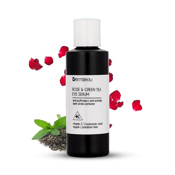 Eye Serum Anti Aging Rose and Green Tea 1.33 OZ with Hyaluronic Acid, Vitamin C and E Anti Puffiness, Anti Wrinkle, Dark Circles Skin Care Products (PACKAGING MAY VARY)-VivaGrace Women