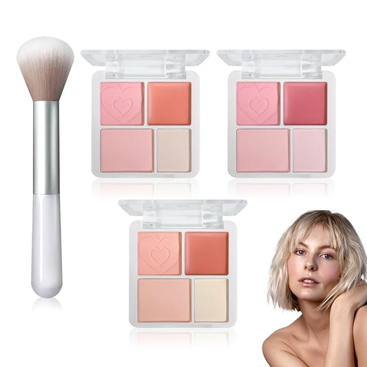 3Pcs 4 Colors Blush Palette,Matte Contour Makeup Blush for Cheeks,Waterproofing Highly Pigmented Face Cheek Blusher with Make Up Brush A11-VivaGrace Women