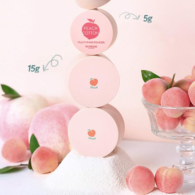 SKINFOOD Peach Cotton Multi Finish Powder 15g - Peach Extract & Calamin Powder Contained Sebum Control Silky Powder for Oily Skin, Sweet Peach Scent with Baby Skin-VivaGrace Women