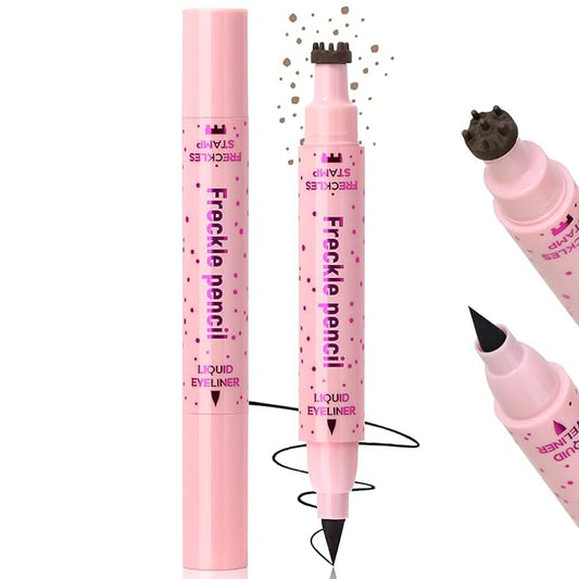 Freckle Stamp with Eyeliner Pen 2 in 1 for Natural Lifelike Faux Freckle Waterproof Fake Freckles Stain Marker for Sunkissed Makeup #Light Brown&Black-VivaGrace Women
