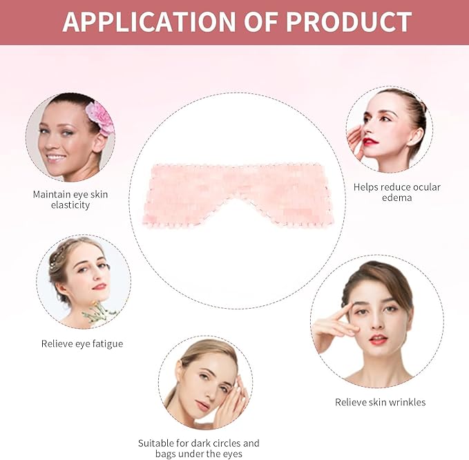 Rose Quartz Eye Mask, Jade Eye Mask 100% Natural Crystal Eye Mask, Reusable Gemstone Eye Mask Eliminate Wrinkles Puffiness Headache and Migraine Relief Hot or Cold Using-VivaGrace Women
