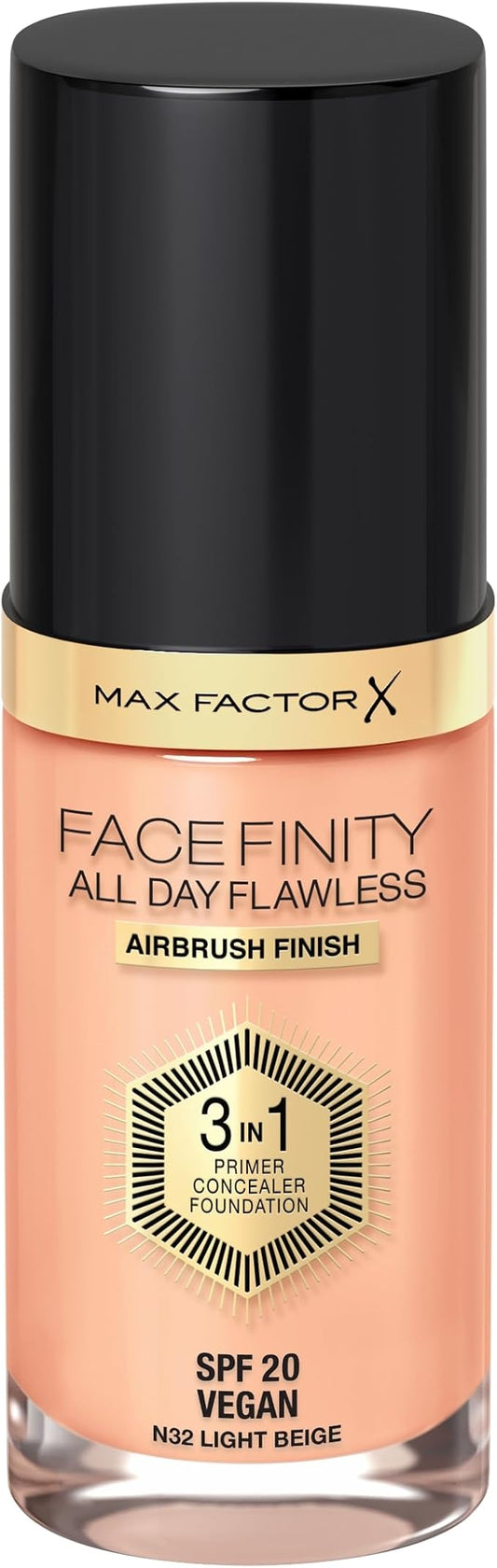 Max Factor Facefinity 3-in-1 All Day Flawless Liquid Foundation, SPF 20-32 Light Beige, 30 ml-VivaGrace Women