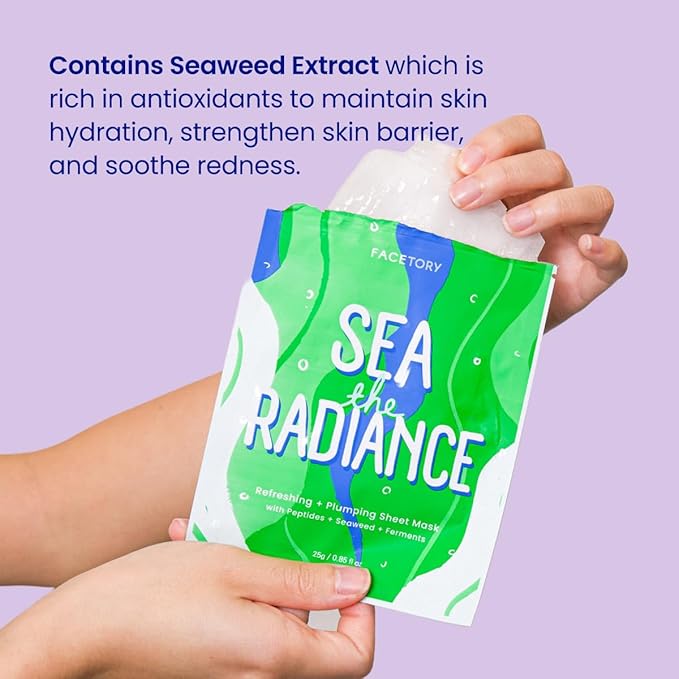 FACETORY K Beauty Face Mask Skin Care - SEA THE RADIANCE PLUMPING Sheet Mask with Peptides & Seaweed Extract | Hydrates, Firms, Rejuvenates (5 Pack)-VivaGrace Women