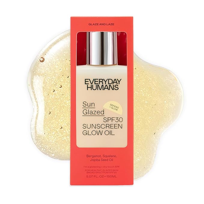 Everyday Humans Sun Glazed SPF30 Sheer Body Glow Oil with Gold Mica | Hydrating Non-Sticky Glowing UV Protection Cruelty Free 5.1 Fl Oz | Bergamot, Squalane, Jojoba Seed Oil | UVA/UVB Broad Spectrum-VivaGrace Women