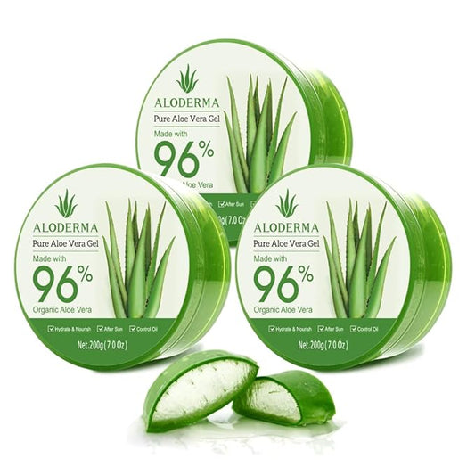 Aloderma Organic Aloe Vera Gel for Face Made within 12 Hours of Harvest, 96% Pure Aloe Vera Gel for Skin, Scalp, & Hair, Soothing Aloe Face Moisturizer, Multipurpose, Hydrating Aloe Gel, 7oz, 3-Pack-VivaGrace Women
