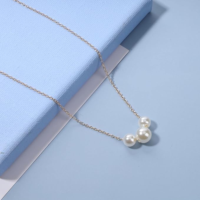 Boho Pearl Choker Necklace Gold Pearl Pendant Necklace Tiny Pearl Floating Necklace Minimalist Wedding Necklace Jewelry Women and Girls Gifts-VivaGrace Women