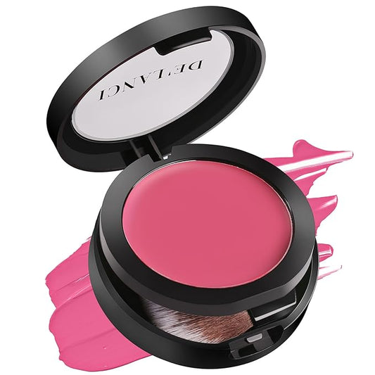 Multi-Purpose Cream Blush for Cheeks & Lip & Eyeshadow, Buildable Lightweight Peach Blush Balm, Ultra Hydrating Cruelty-Free Makeup Blush for Dry/Sensitive Skin, Waterproof Blush, Built-in Brush, Rose-VivaGrace Women