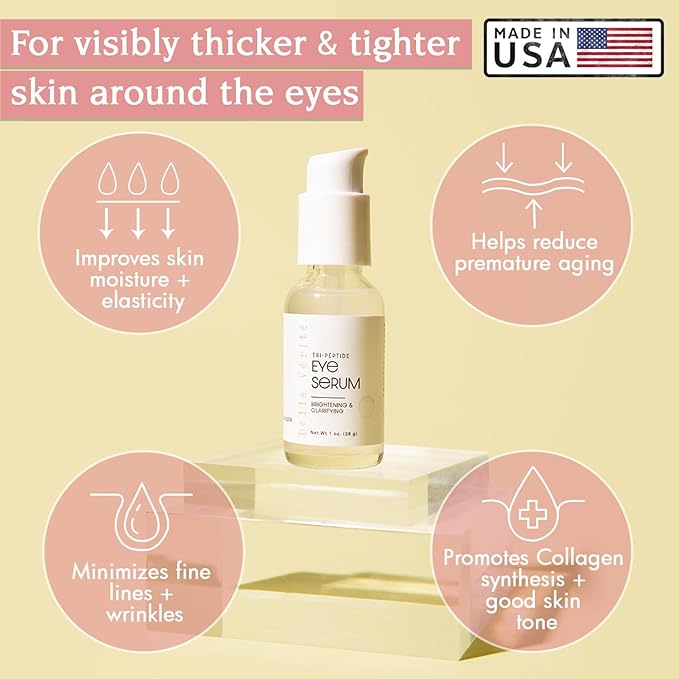 Bella Vérité. Vegan, Tri-Peptide Eye Serum for Mature Skin, Under Eyes to Smooth Fine Lines, Brighten Dark Circles and De-Puff Bags with Hyaluronic Acid, Bergamot, and Triple Peptides, 1 Fl Oz-VivaGrace Women