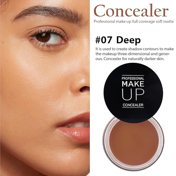Pot Concealer with Makeup Brush Set,Tattoo Color Correcting Concealer,Full Face Color Correcting Conceal Foundation,Under Eye Concealer Brightener Dark Eye Ring corrector de ojeras (07-DEEP)-VivaGrace Women