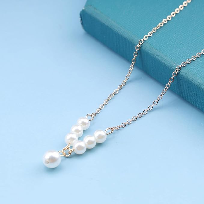 Vintage Pearl Pendant Necklace Gold Pearl Beads Necklace Freshwater Cultured Pearl Chain Necklace Pearl Bar Necklace Chain Jewelry for Women and Girls-VivaGrace Women