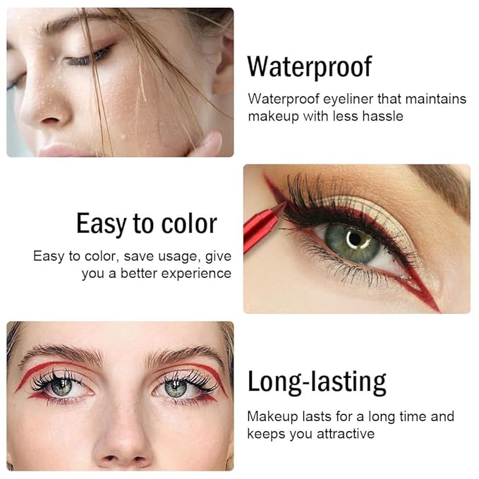 evpct Brick Red Gel Eyeliner Pencil for Women Waterline Waterproof Smudge Proof Eye Makeup Liners, Red Mascara Eye Liner Gel Liner Eyeliner with Sharpener delineador de ojos contra el agua 14