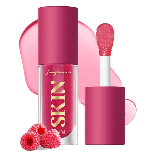 Big Brush Head Hydrating Lip Glow Oil Plumping Lip Tint, Hydrating Lip Gloss Tinted Lip Balm Transparent Lip Care, Long Lasting Nourishing Non-sticky Fresh Texture (Raspberry)-VivaGrace Women