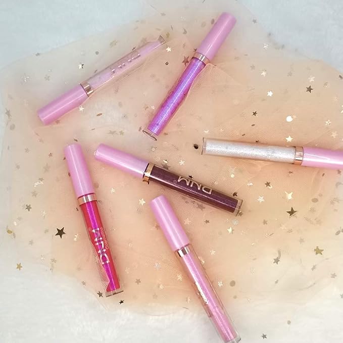 evpct 6Pcs Holographic Shimmer Lip Gloss Liquid Lipstick Set Makeup, Pink Red Metallic Lipstick Long Lasting Waterproof, Diamond Shinning Sparkly Sparkle Lipstick Face Eye Moisturizing High Gloss Glow-VivaGrace Women