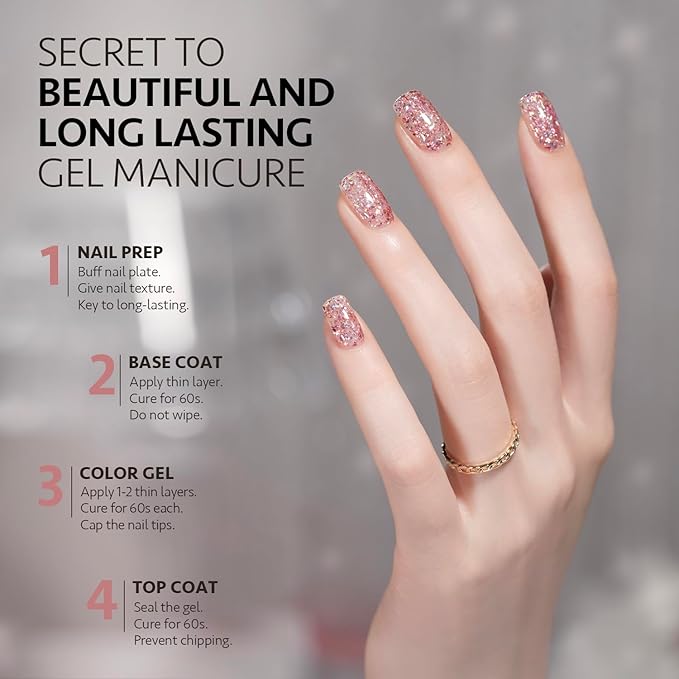 GAOY Glitter Gel Nail Polish, 16ml Pink Sparkly Gel Polish, Diamond Shiny UV Gel for Nail Art, Soak Off Nail Polish Home DIY, 2083 Phantasm Pink