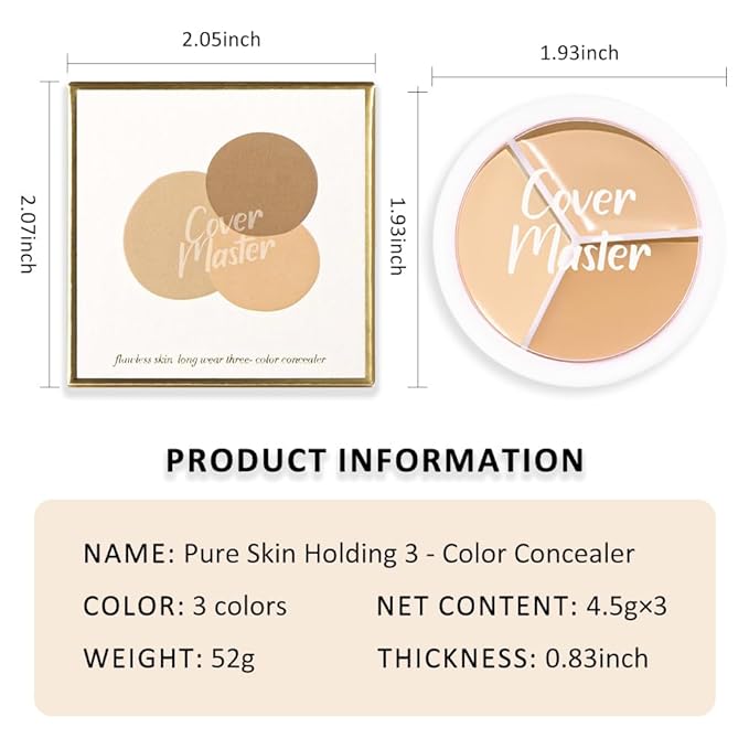 Kaely Tri Color Concealer Pot,Color Correcting Concealer for Dark Circles Spots,3 Color Cream Concealer Full Coverage,Foundation Contour Makeup Palettes,under Eye Brightener corrector de ojeras,01-VivaGrace Women