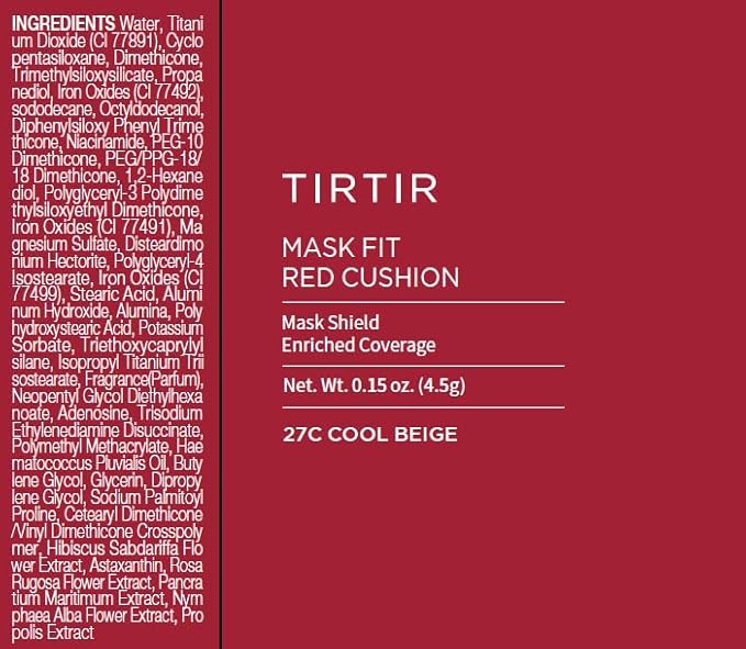 TIRTIR Mask Fit Red Cushion Foundation | Full coverage, Weightless, Skin fit, Satin Glow Finish, Korean Makeup, beauty, Tattoo cover up, Buildable (#27C Cool Beige, 0.63 Fl Oz)-VivaGrace Women