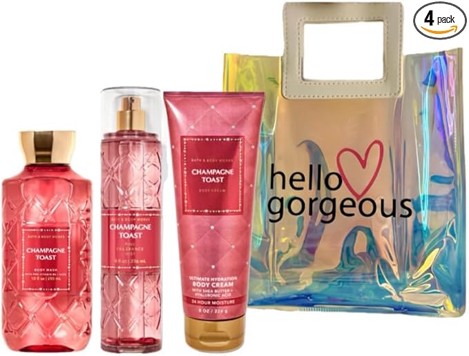 Bath & Body Works - 3 Piece Bundle - Spray - Body Cream - Shower Gel - Full Size and Gift Bag HELLO GORGEOUS (Champagne Toast)-VivaGrace Women