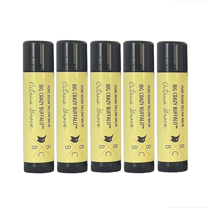 Pure Bison Tallow Lip Balm, Citrus Grove, (5 pack) - Lemongrass & Lemon, Moisturizing, Non-Habit Forming-VivaGrace Women