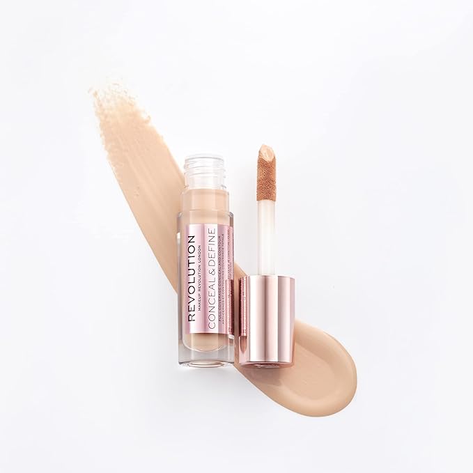 Makeup Revolution Conceal & Define Concealer, Full Coverage Makeup Concealer, Matte Finish & Long Wear, For Fair Skin Tones, Vegan, C5, 4ml-VivaGrace Women