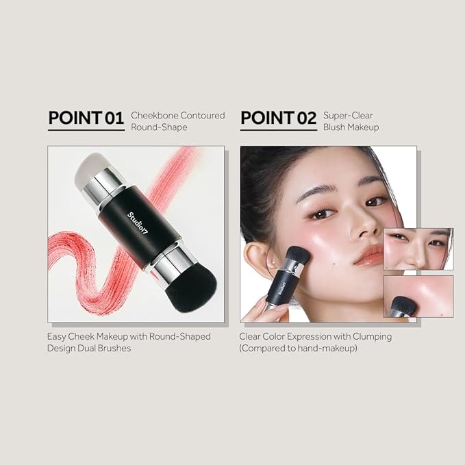 Dual Ended Silicone Tip Blush Brush | Korean Olive Young Makeup Tool for Contouring & Blush Application | Skin-Friendly Non-Irritating Professional Face Makeup Brush-VivaGrace Women