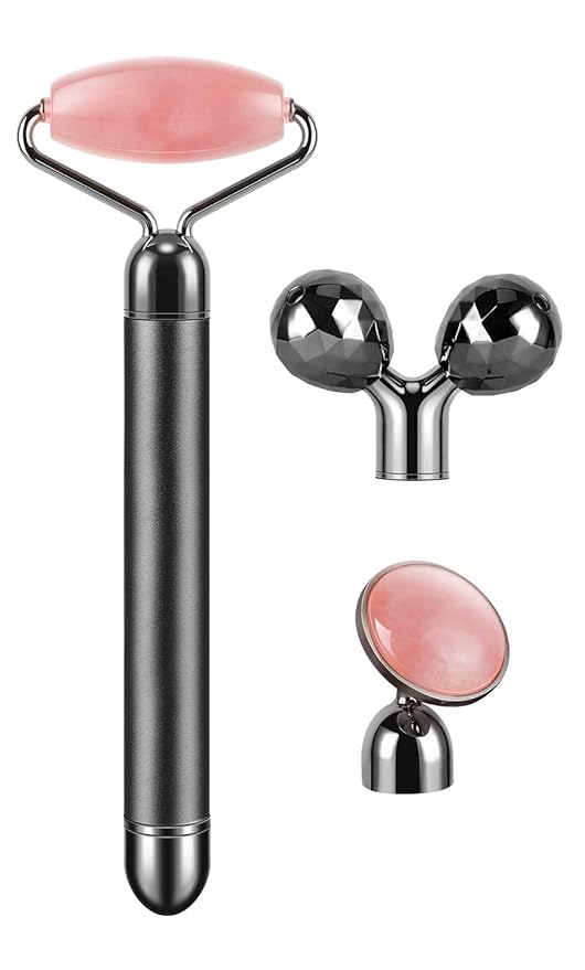 3-IN-1 Electric Jade Roller 3D Roller Facial Roller & Face Massager,Black-VivaGrace Women