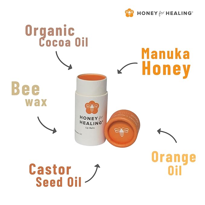 Lip Balm Moisturizer with Manuka Honey 15+ UMF, Coconut Oil, and Castor Oil For Chapped, Cracked, Dry Lips | Protects, Smoothes, and Nourishes your Lips | 0.25 oz / 7 gr. (Soft Peach)-VivaGrace Women