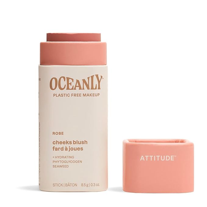ATTITUDE Oceanly Lightweight Blush Stick, Titanium Dioxide-Free, EWG Verified, Plastic-Free, Vegan & Cruelty-free Makeup, Rose, 0.3 Ounces-VivaGrace Women