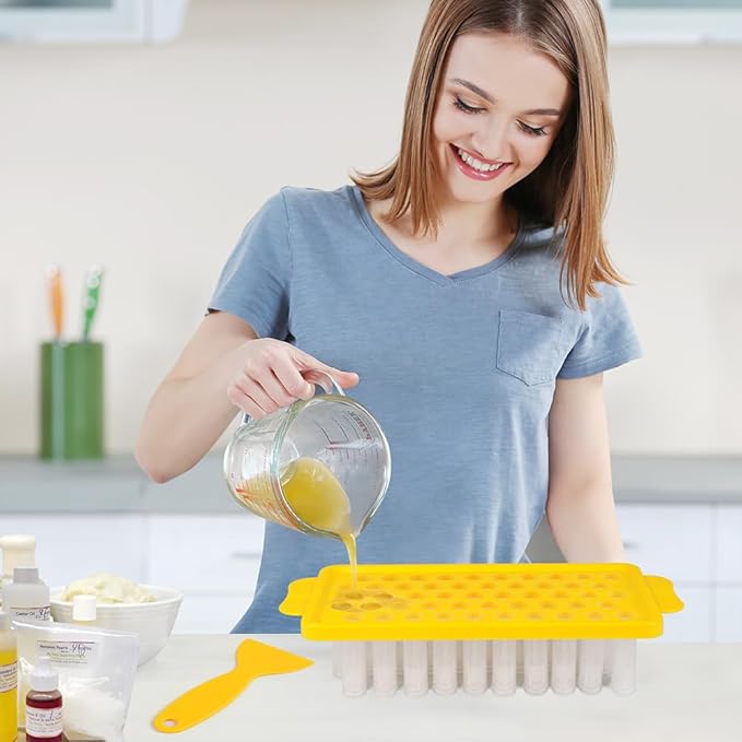 LotFancy Lip Balm Tubes with Filling Tray and Spatula, 50Pcs 5.5ml (3/16 Oz) Clear Lip Balm Containers with White Caps, BPA Free & Leak Free Lip Balm Making Kit-VivaGrace Women