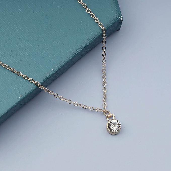 Tiny Rhinestone Pendant Necklace Gold Diamond Choker Necklace Solitaire Diamond Necklace Floating Crystal Necklace Chain Bridesmaid Gifts for Women and Girls-VivaGrace Women