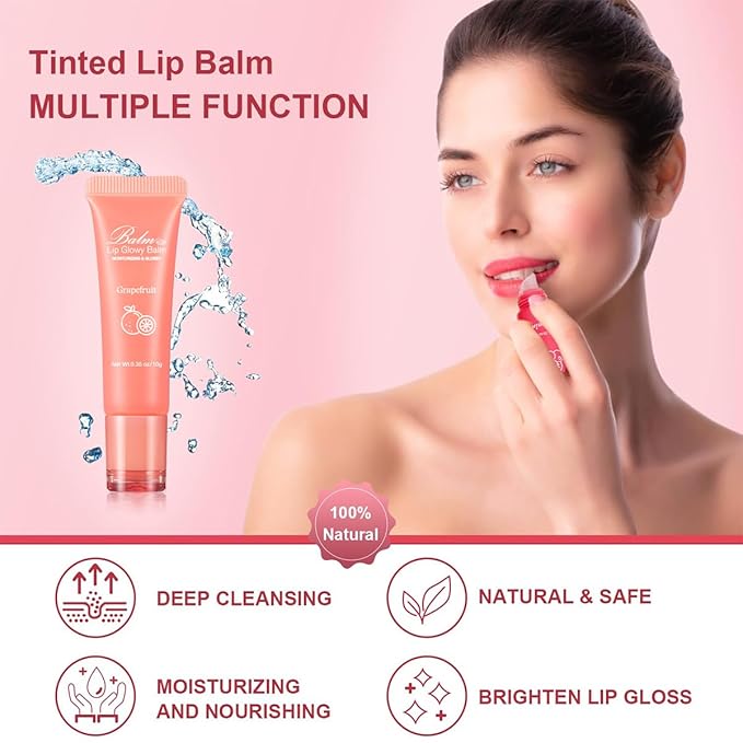 GECOMO Lip Glowy Balm, Moisturizing Lip Gloss, Nourishing Glossy Transparent Plumping Oil, Non-sticky Tinted Toot Lip Balm for Lip Care (GRAPEFRUIT) 0.35oz-VivaGrace Women