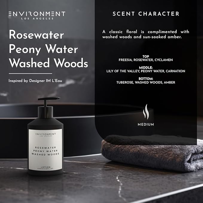 Stone Candles ENVIRONMENT Inspired by Designer Perfume IM L'Eau Lotion, 300ml Luxury Scented (Rosewater | Peony Water | Washed Woods) Bathroom Luxury, Men & Women High-End Body Hand Cream, Dry Skin-VivaGrace Women