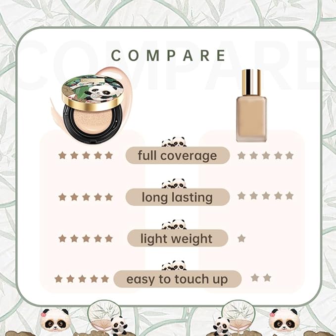 CATKIN Panda Land Full Coverage Cushion Fondation, Breathable Hydrating Nourishing Poreless Face Makeup Save for Sensitive Skin,Sheer Finish (W11 Light)-VivaGrace Women
