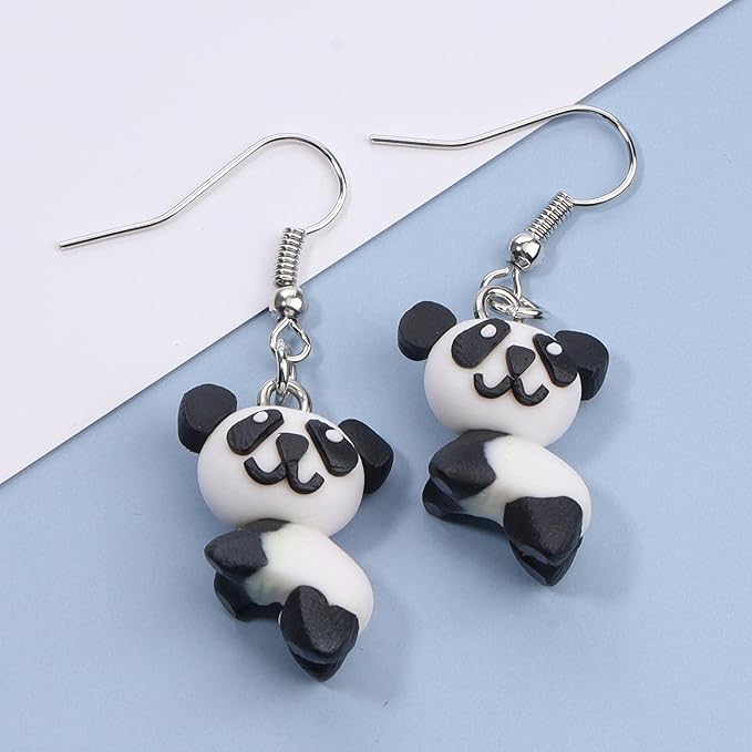 Soft Pottery Panda Earrings Cute Panda Bear Drop Dangle Earrings 3D Animal Earrings Innovative Clay Earrings Jewelry for Women and Teen Girls Gifts-VivaGrace Women