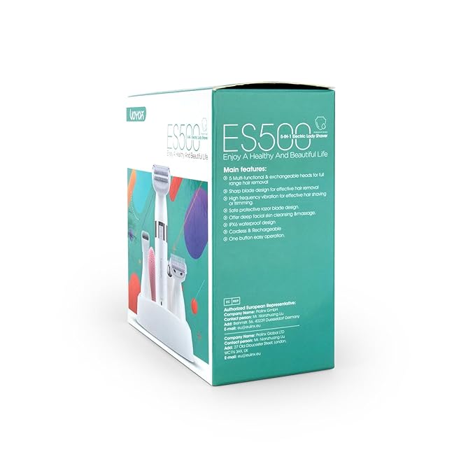 VOYOR Electric Shaver for Women Bikini Trimmer Hair Remover for Face Body, 5 in 1 Groomer Kit Lady Shaver Bikini Razor Women for Hair Trimmer, Cordless Rechargeable Waterproof ES500-VivaGrace Women