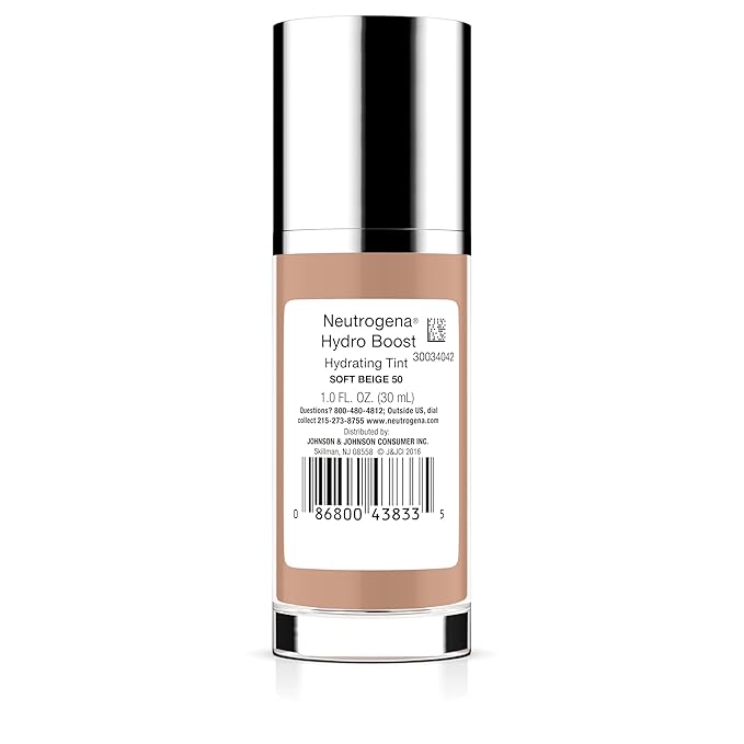 Neutrogena Hydro Boost Hydrating Tint Foundation Makeup for Dry Skin, with Hyaluronic Acid, Lightweight Oil-Free Water Gel, Non-Comedogenic, 50 Soft Beige, 1.0 fl. oz-VivaGrace Women