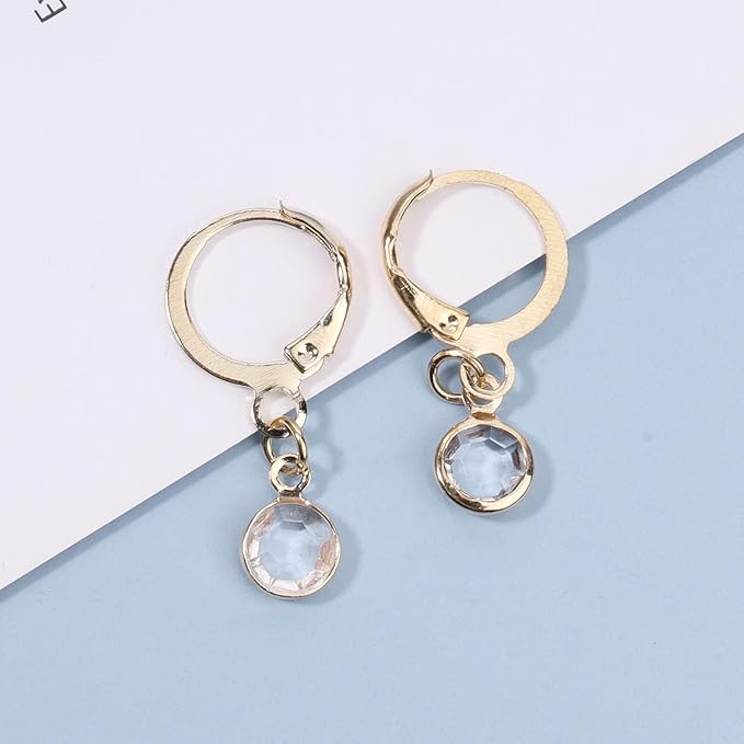 Round Bezel Dangle Earrings Gold Crystal Quartz Earrings Faceted Gemstone Earrings Tiny Circular Leverback Earrings Jewelry for Women and Girls-VivaGrace Women