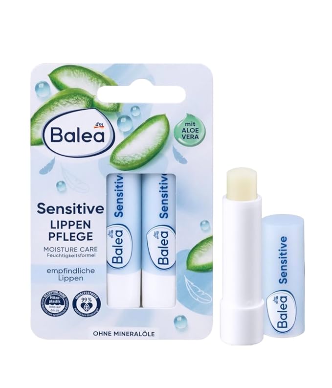 Balea Lip Care Sensitive, Moisturizing Lip Balm with Aloe Vera 9.6 g (pack of 2) - German product-VivaGrace Women
