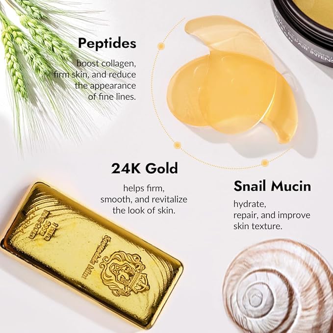 MIZON 24K Gold and Snail Mucin Hydrogel Under Eye Patches for Puffy Eyes Dark Circles Moisturizing Fine Lines Korean Skincare Pack of (Pack of 2, 120 Pairs)-VivaGrace Women
