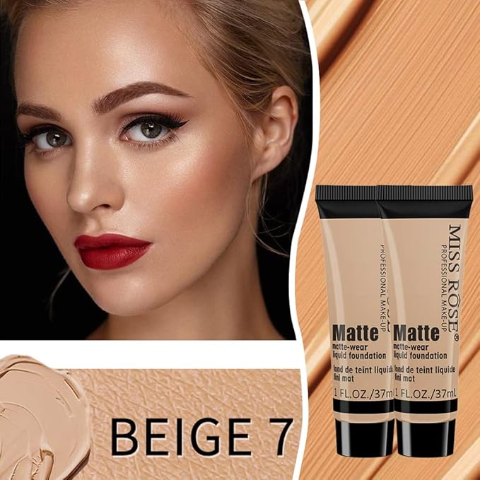 2 Pack Liquid Foundation Cream for Face Makeup,Durable Full Coverage Matte Concealer Make Up,Oil Control & Waterproof Base Primer -1+1 Fl.Oz (BEIGE 7#)-VivaGrace Women