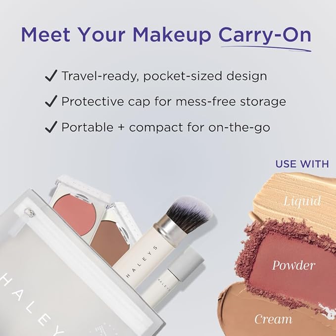 HALEYS Retractable Face Brush, VEGAN Dense, Angled Bristles & Adjustable Sleeve, Portable Makeup Brush for Quick, Easy Streak-Free Blending of Liquids, Creams, Powders, Travel-friendly Mess-Free Cap-VivaGrace Women
