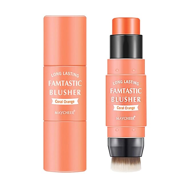 Cream Blush Stick with Brush,3 In 1 Cheek Blush & Lip Tint & Eyeshadow Makeup Stick,Long Lasting Waterproof Cheeks Cream Blush Makeup,Easy To Apply,for All Skin Tones #03-VivaGrace Women