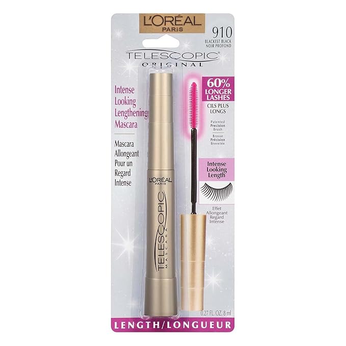 L’Oreal Paris Telescopic Original Mascara, 910 Blackest Black (Pack of 2)