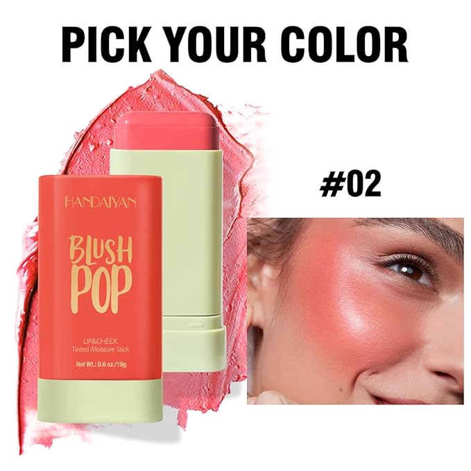 Multi-Use Makeup Blush Stick, Beauty Tinted Solid Blush Stick, 3-in-1 Cream Blush Stick for Cheek/Eyes/Lips, Waterproof Moisturizer Stick, Suitable for All Skin (02# Coral Orange)-VivaGrace Women